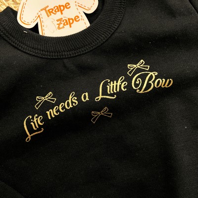  Conj. Casaco Life needs a Little Bow e Calça Legging - Preto e Dourado